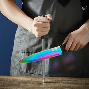 Ceramic Knife Set, D.Perlla 16 Pieces Kitchen Knife Set with Acrylic Stand, High Carbon Stainless Steel, BO Oxidation Knife Block Set, No Rust, Non Slip Handle, Sharp Cover Blade Stylish