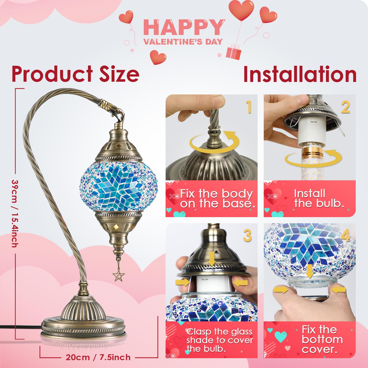 Yarra-Decor Turkish Moroccan Lamp with Bronze Base 3-Way Color Changing Handmade Swan Neck Tiffany Mosai c Glass Bedside Lamps for Bedroom (LED Bulb Included) (Colorful) Decorative Design Starry Sky Lights Mood Lighting neon signs  Valentine's Day gifts