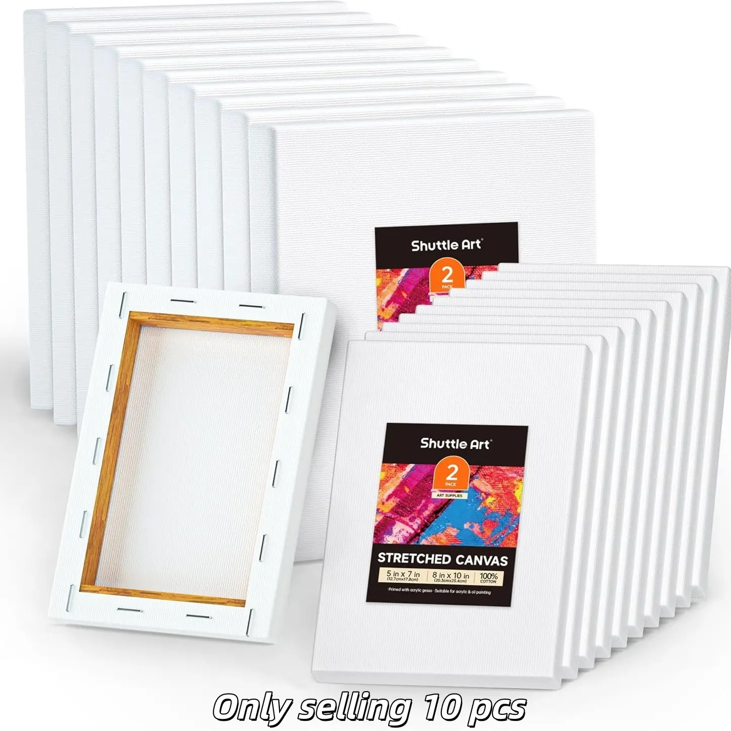 Ten-Pack Stretch Canvas Set, Multiple Sizes Available, Triple Primed Acid-Free 100% Cotton Blank Canvas, Art Supplies, Artist Supplies for Oil, Acrylic, Watercolor, Art Drawing Supplies, Art Painting Supplies