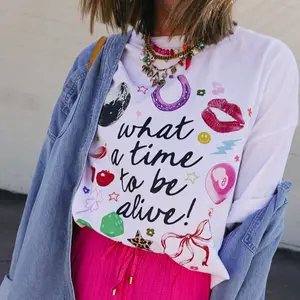 Comfort Colors ETTA OG Time To Be Alive Lucky Lips Bow Graphic Tee - Ivory