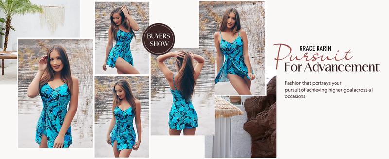 GRACE KARIN Women's One Piece Swim Dress V Neck TummyControl Swimsuit Vacation Beachwear Bathing Suit GRACE KARIN Women's One Piece Swim Dress V Neck TummyControl Swimsuit Vacation Beachwear Bathing Suit