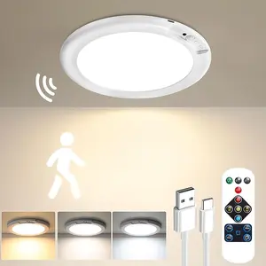 Rechargeable Motion Sensor Ceiling Light with Remote, Wireless Ceiling Light Battery Operated, No Wiring, Magnetic, Dimmable Shower Light, Timer, 3 Color 6000K, Rechargeable Light for Closet Hallway
