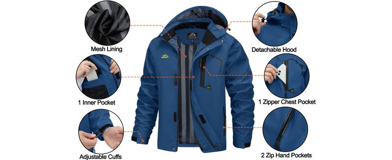 MAGCOMSEN Men's Lightweight Windbreaker Rain Jacket Raincoat with Detachable Hood for Hiking Fishing Activewear Fallfreshness Outdoorfun