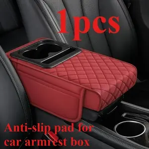 Car Armrest Console Extender with 2 Cup Holders Heightening Pad PU Leather Universal Auto Interior Storage Box Tissue Organizer Car Armrest Storage Box Organizer, Central Console Protector Pad, Car Interior Accessories, Durable Material, Easy Installation
