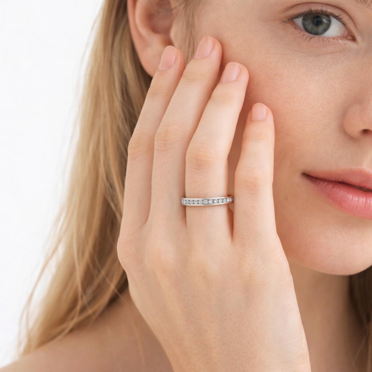 Delzzad Eternal Path Ring Channel Set Eternity Wedding Band Ring VVS Synthetic Moissanite Ring Jewelry Copper Band Perfect Birthday Engagement Wedding Anniversary Christmas Valentine's Day Gift