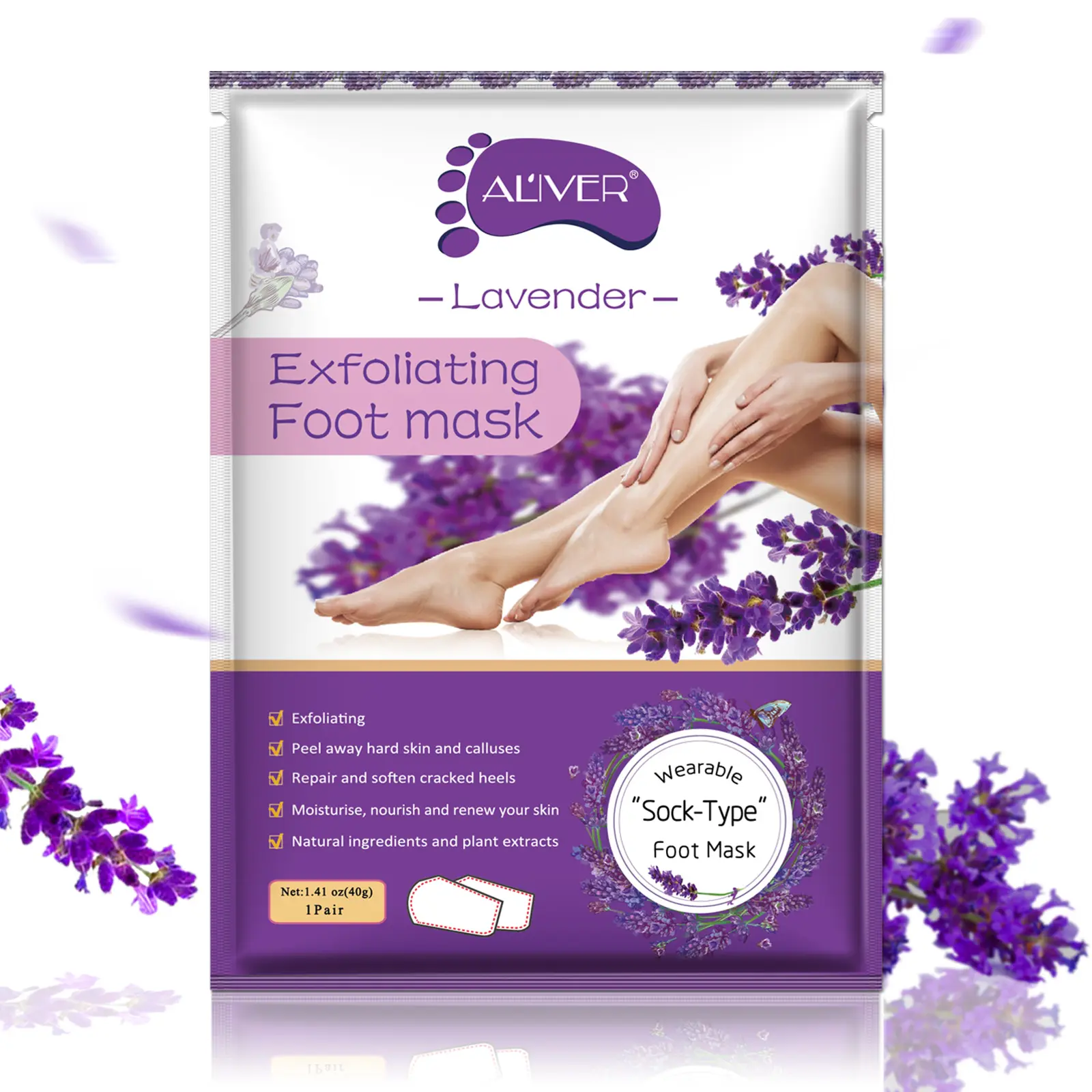ALIVER Foot Peel Mask , Exfoliator Peel Off Calluses Dead Skin Callus Remover, Baby Soft Smooth Touch Feet-Men Women (Lavender) Chamomile Exfoliant Smoothing , Foot Mask, Foot Exfoliating Mask tiktokshopbacktoschool