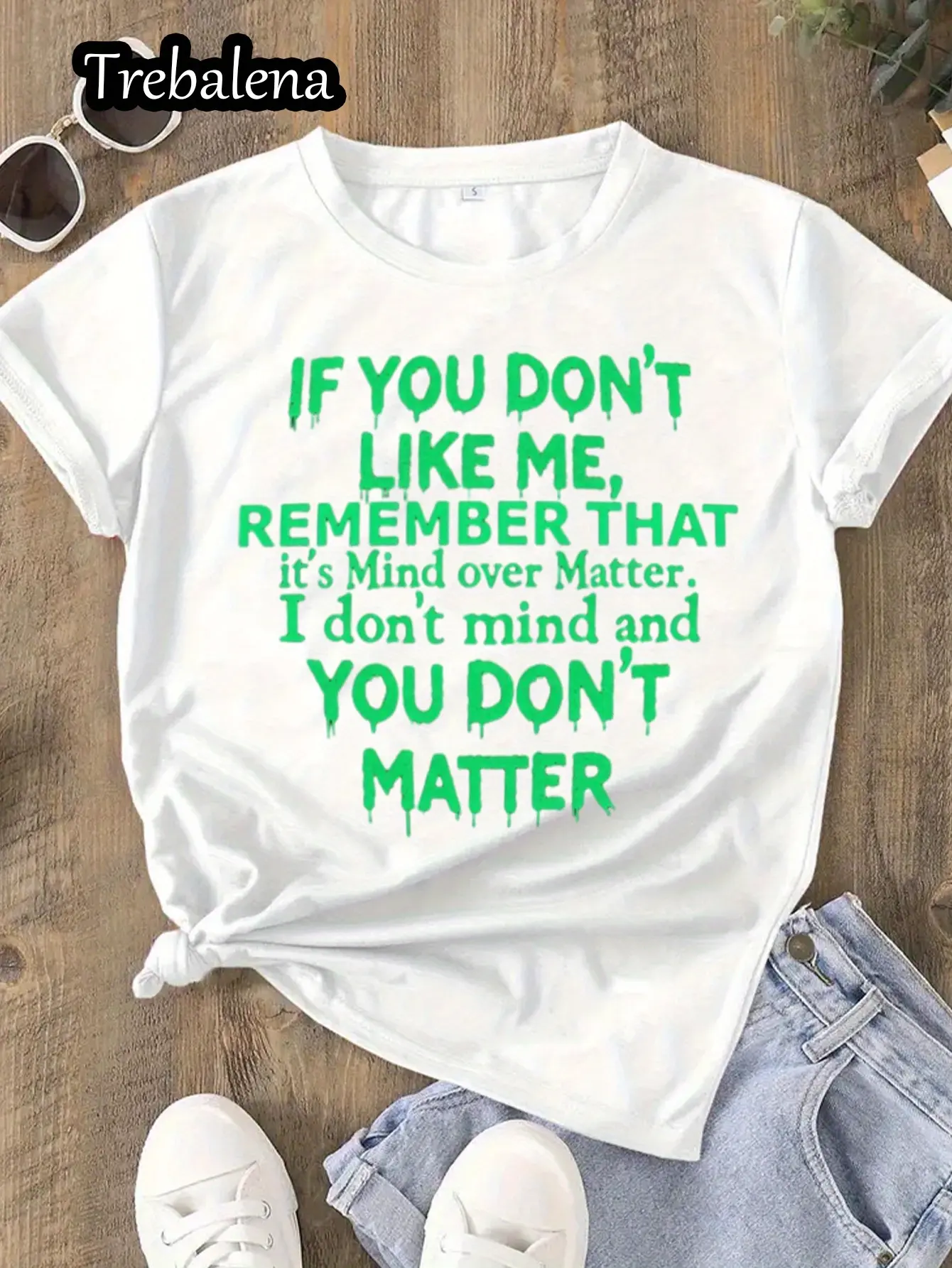 Women's Plus Size Mind Over Matter T-Shirt - Bold Statement Casual Round Neck Top with Bold Text Print, Short Sleeve Casual Attire, Spring Summer Outfits, Gift for Mother's Day/Anniversary (Machine Washable)