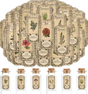 72-Piece Vintage Herb and Spice Jar Label Set for Apothecary Storage Organization