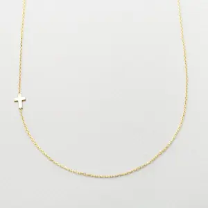 14K Solid Gold Sideways Cross Necklace