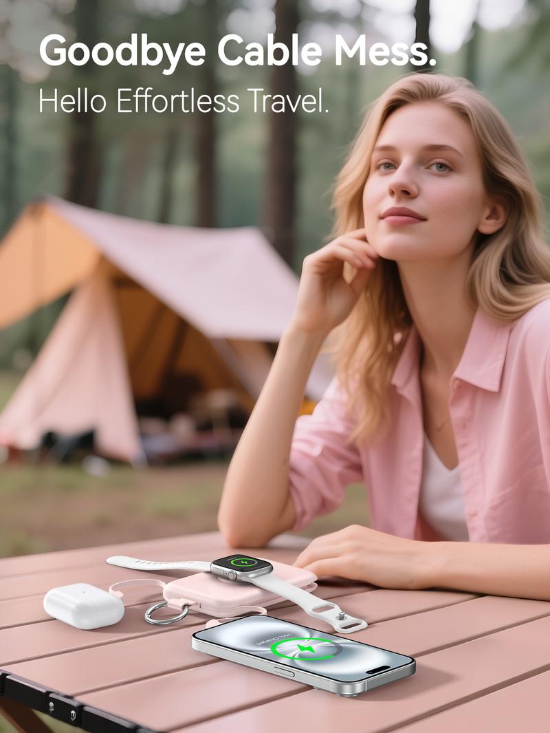 RORRY Portable Charger 10000mAh PD 20W Fast Charging Multifunctional Power Bank with Built-in Cables for Apple Watch & iPhone Compact Keychain Design Gift Idea Valentinesdaygift