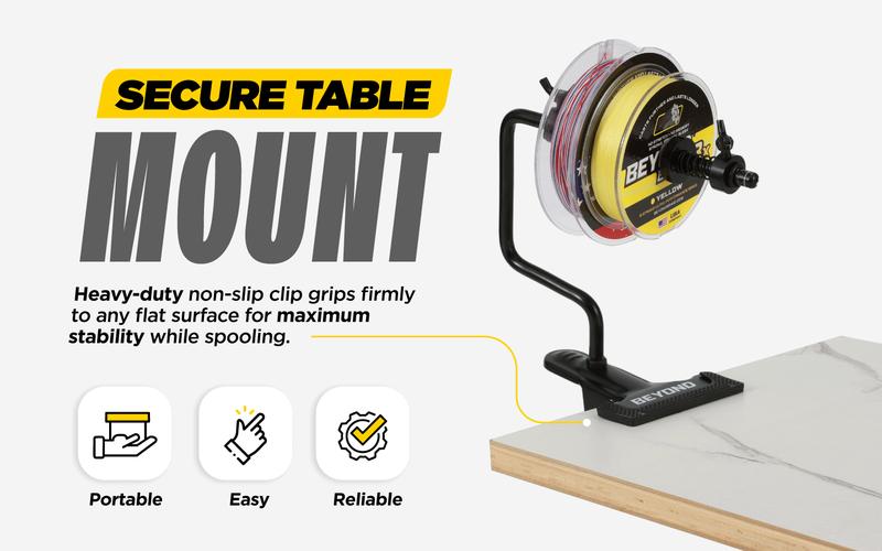 Beyond Braid EZ Fishing Line Spooler – Portable Table Mounted Reel Spooler for Spinning & Baitcasting Reels – Adjustable to Fit Multiple Size Spools of Fishing Line