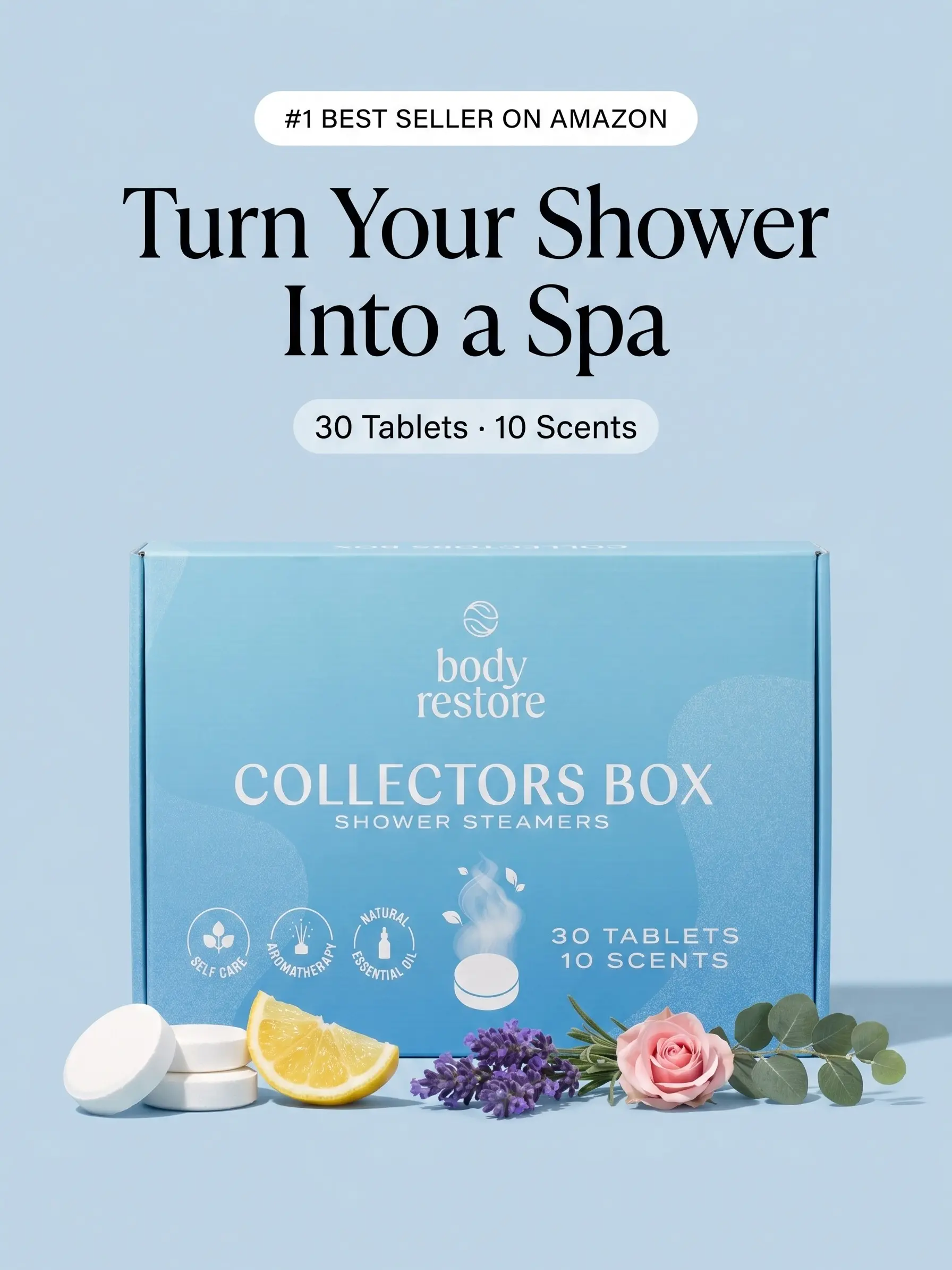 Body Restore Shower Steamers Aromatherapy 30 Pack – Fathers Day Gift for Dad, Birthday Gifts for Women & Men, Spa Stress Relief & Relaxation Self Care Gifts – Premium Collectors Box Skin Repair Scent