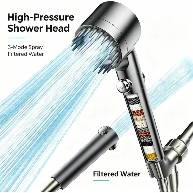 2-Pack High Pressure Filtered Shower Head with ON/OFF Switch, Adjustable Handheld Showers Combo, Pressure Boosted Turbocharged Model for Hard Water Pet Bath, Outdoor Use, Pressure Boosted Shower