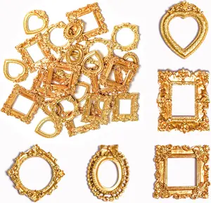 25 Pcs Vintage Mini Picture Frames Baroque Antique Small Resin Jewelry Display Table Frame for Christmas DIY Photo Holiday Party Decoration (Gold)