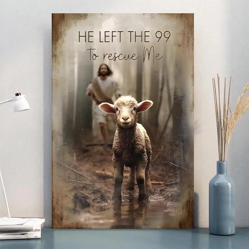 2D flat canvas wall art, framed, 1 piece — Jesus and the Lost Lamb, religious allegory scene, vintage oil painting style, canvas poster for room wall decor, ideal gift for bedroom, living room, hallway, dorm, ready to hang