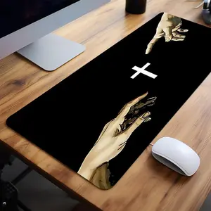 Creative Gesture & Cross Finger  Pattern Extended Desk Mat for Fall, Rectangle Gaming Keyboard Desk Mats with Stitched Edge, Keyboard Pad, Work Desktop  Poccessories,  Aesthetic, Vintage, Extended Mousepad