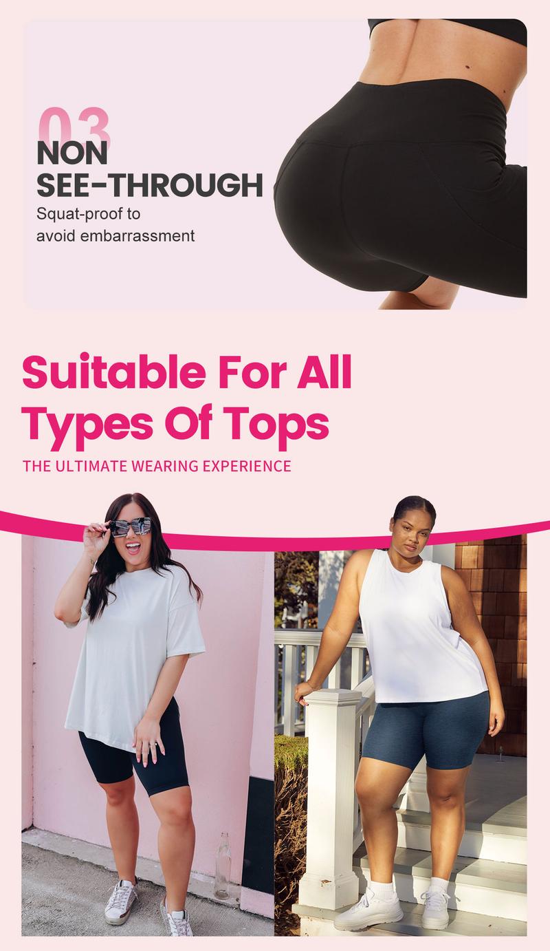 SHOWITTY Plus Size 1/3 Pack High Waist Biker Shorts 5/8 Inch with Pockets for Women - High Stretch Breathable Short Leggings