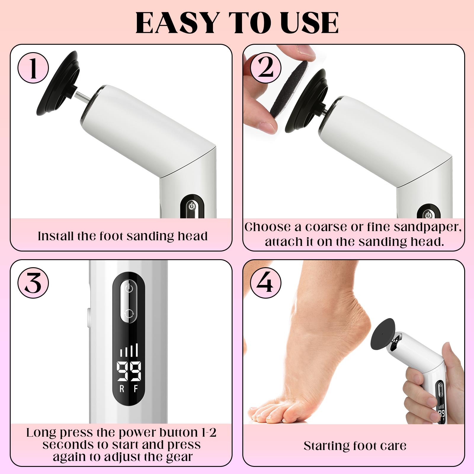 Variable Speed Foldable Electric Foot File - Automatic Callus Remover for Dead Skin on Feet, Rechargeable Pedicure Tool for Smooth Heels