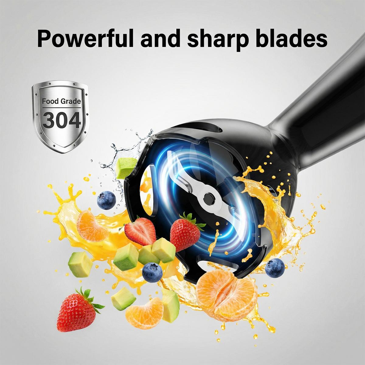 PRASKY Professional Hand Blender 1200W Motor 20 Speeds Modes with Turbo Stainless Steel Blade Egg Whisk Beaker Chopper Bowl Multi-Function Kitchen Stick Mixer for Soups, Smoothies, Baby Food & Juicer