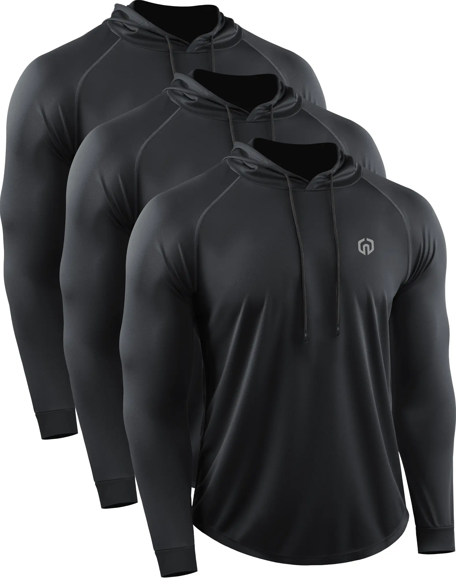 Neleus Men's Long Sleeve Hooded Athleisure Wear, Dry Fit Male Training Top for Gym Workouts and Running, Activewear Clothing, Athletic Training Apparel, Clothes, Twill, Three Pack tiktokshopbacktoschool,back to school,back to school haul