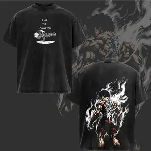 Baki Hanma Vintage Washed Anime Graphic Tee Featuring Bold I Am the Champion Back Print – Premium Heavy Cotton Muscle Shirt for Gym Warriors, Streetwear Lovers and Fierce Fighters