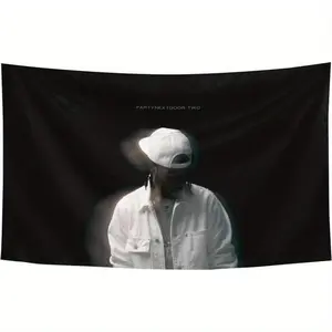 Tapestry Decor Partyne-Xtdoor 'PARTNEXTOWN' Hip Hop Style Music Wall Hanging Flag With Rapper Album Cover Black Background With White Text Perfect For Indoor And Outdoor Decoration Dormitory And Party Themed Wall Hanging 40in*60in