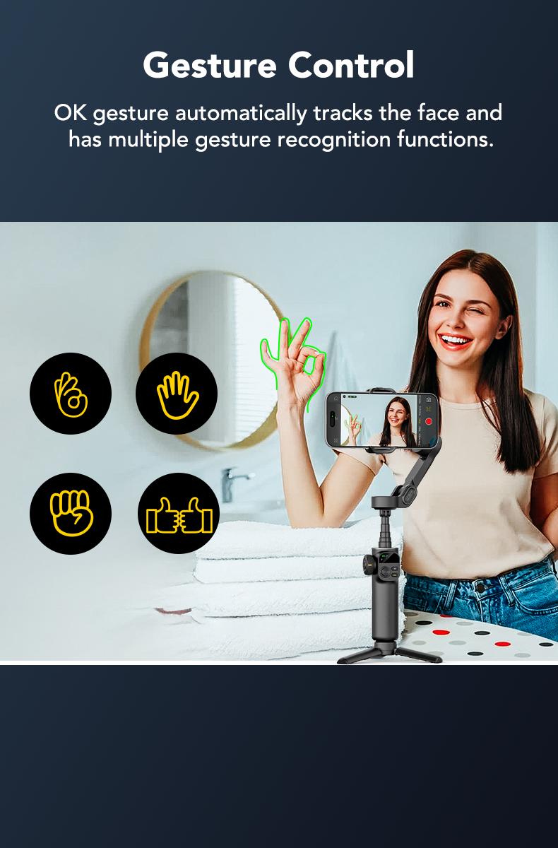 AOCHUAN Gimbal Stabilizer for iPhone, 3-Axis Smartphone Gimbal Built in 7.8' Extension Rod, Portable Gimbal Stabilizer w/OLED Display for iPhone/Android, Perfect for TikTok YouTube Vlogging-Smart X2-2