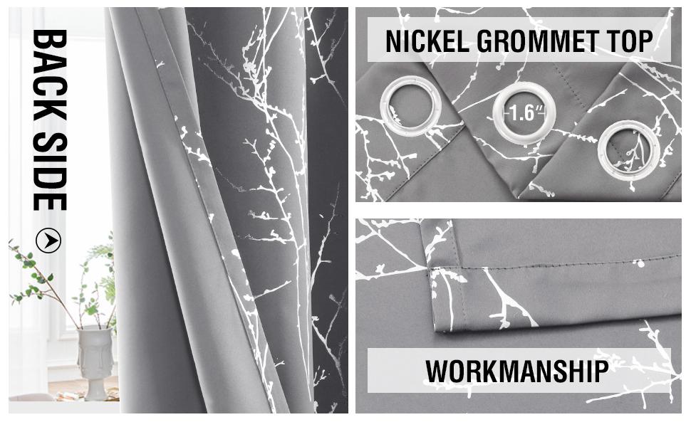 H.VERSAILTEX Blackout Curtains 2 Panels for Bedroom Foil Print Twig Tree Branch Thermal Insulated Grommet Curtain Drapes Light Blocking Thick Soft Window Curtains for Living