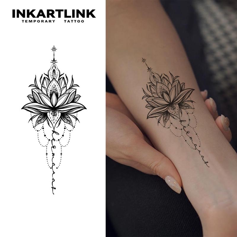 INKARTLINK Tattoo Tech, 2 Sheets Large Semi Permanent Tattoo, Adult Art Design Temporary Tattoos, Lasts 1-2 Weeks, Waterproof, Realistic Look, No Adhesive, No Reflection (Pure Lotus Design)