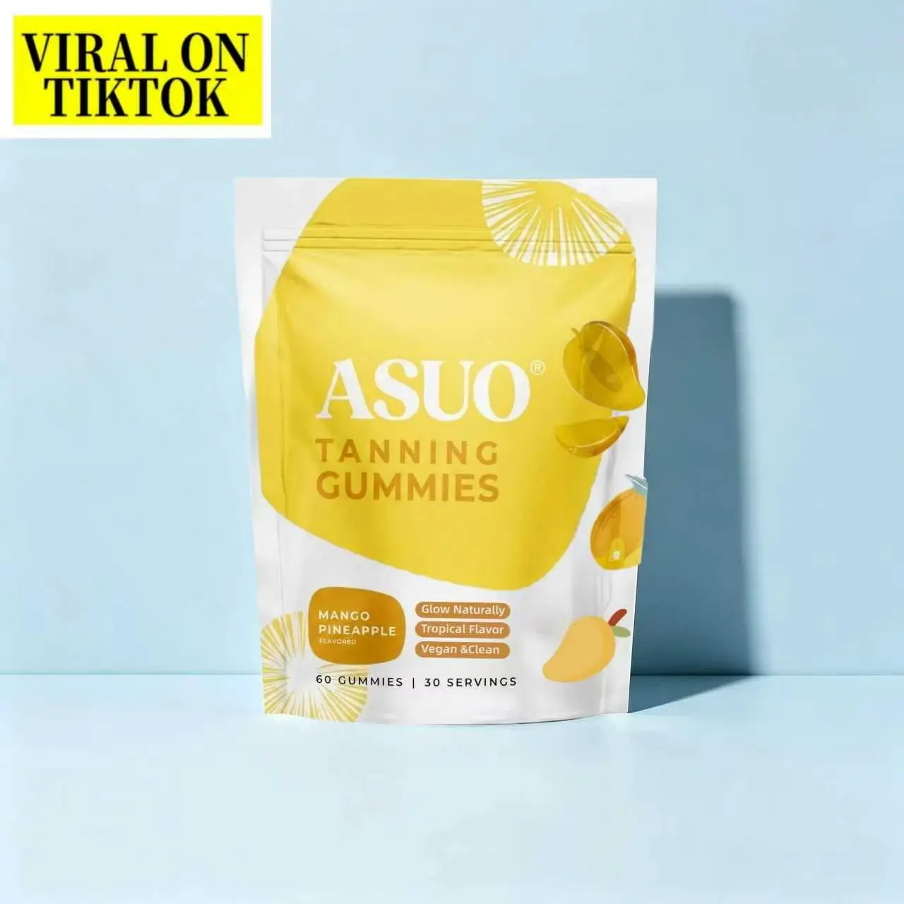 ASUO Edible Chewable Tanning Gummies for Adults - Vegan, Sugar-Free, Dairy-Free Oral Self-Tan Supplements (No Sun Needed) - Fast-Acting Melanin Boost with Beta Carotene, Astaxanthin, Lycopene, Niacinamide, Vitamin C for Skin, Hair & Nail Care, Skin Care