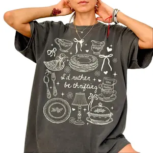 Vintage Thrifting Comfort Acid Wash T-Shirt, Gameday Doodle Tee, Trendy Women's Food Shirt, Game Day Tee, Vintage Style Graphic Design T-Shirt, Vintage Baggy Style Streetwear Tops