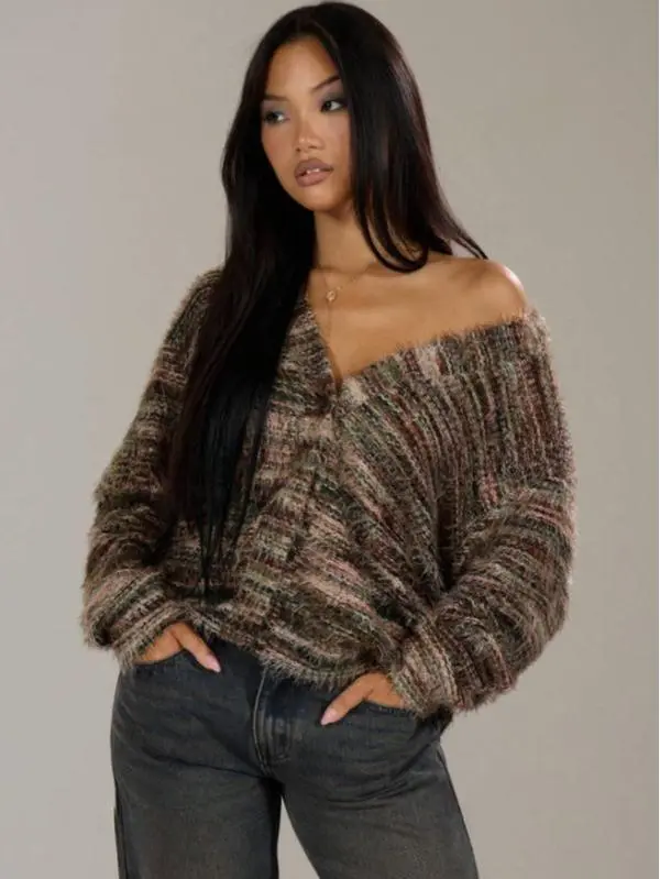 Women's Oversized Textured Cardigan, Casual Fuzzy Knitwear, Womenswear, Drop Shoulder, Comfort, Christmas, Holiday Gift, Winter Clothes