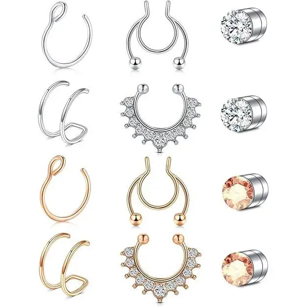 QWALIT Magnetic Faux Nose Ring - Pain-Free Fake Nose Ring Piercing Jewelry for Non-Pierced Individuals