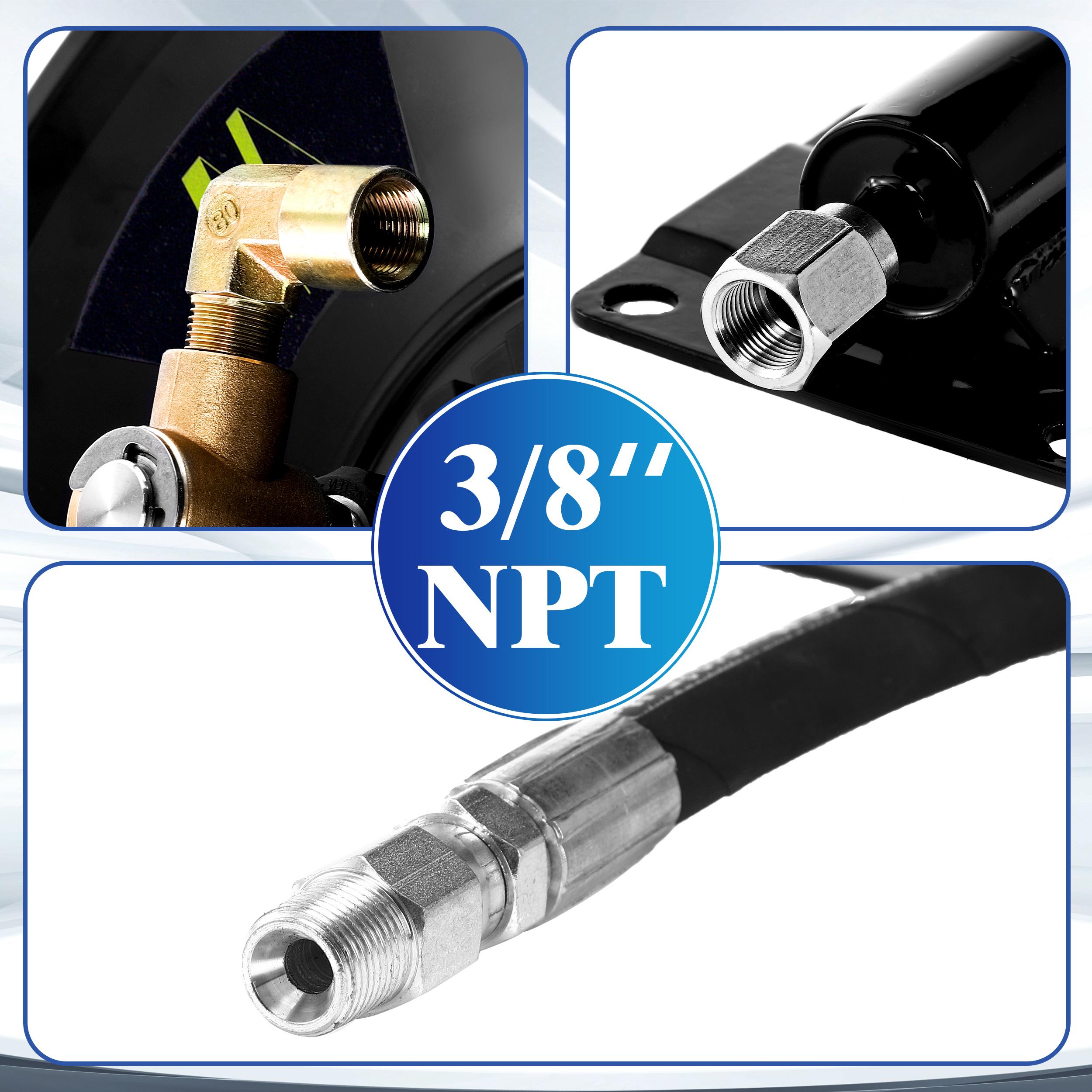 fathersdaygift M MINGLE Pressure Washer Hose Reel 100 ft 3/8" NPT to M22 14mm Adapter, Heavy Duty Mounted Hose Reel for 100 ft 3/8" Power Wash Whip Hose 4000 PSI