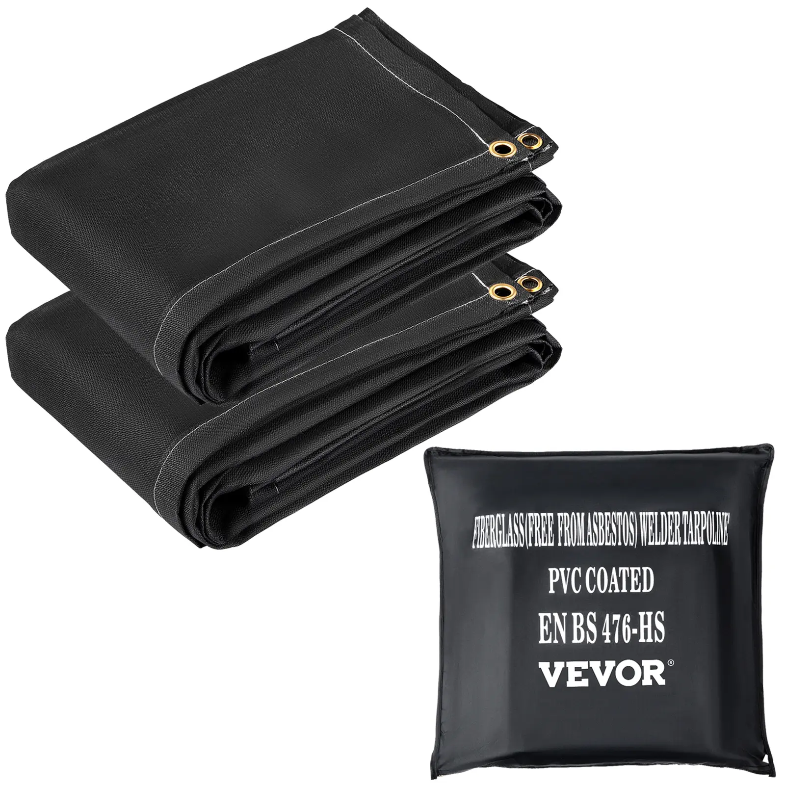 【summerfinds】VEVOR Fire Blankets, 2 Pack Welding Blankets, 8' x 10' Fire Suppression Blanket, 1022°F Flame Retardant Blanket, Black Fire Emergency Blankets, Fiberglass Fire Retardant Blanket with 12 Brass Grommets