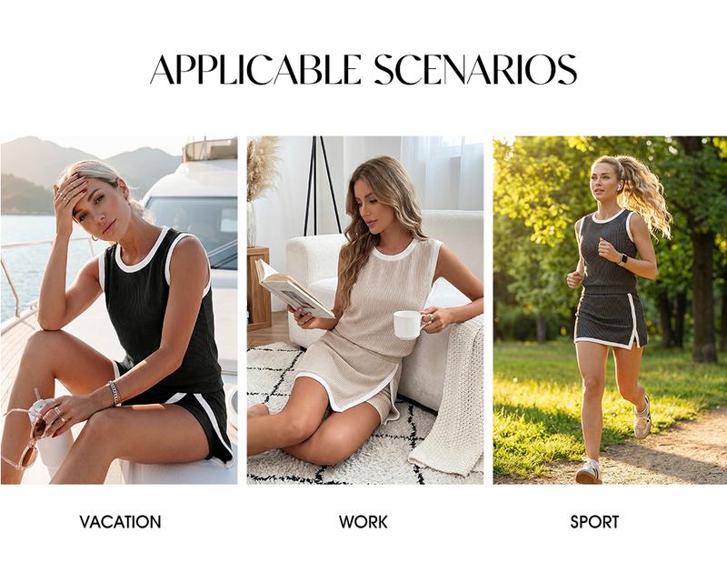 EVALESS Women's 2-Piece Sets Casual Crewneck Ribbed Sleeveless Knit Top & Split Lined Skirt Two Pieces Soft Matching Set Basic Summer Outfits 2026 WOmenswear Springtok