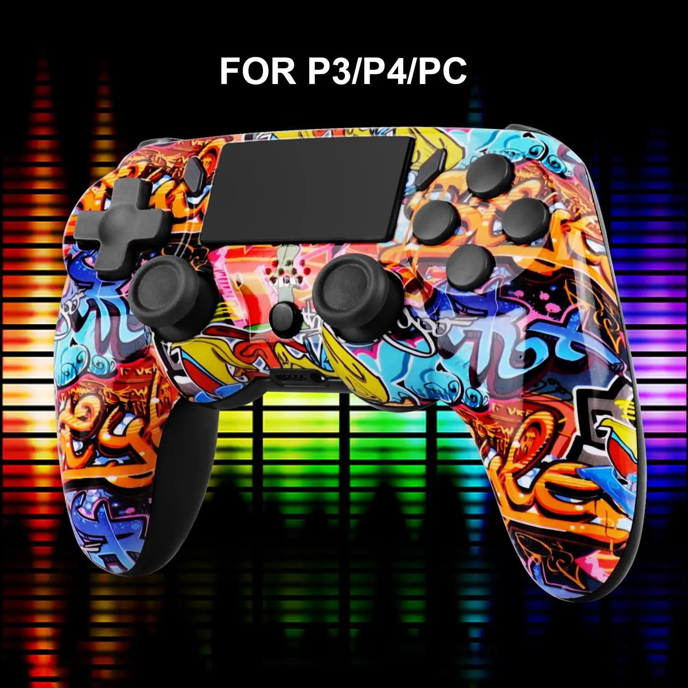 GAMINJA Wireless Game Controller with Graffiti Design, Motion Sensing Ergonomic Grip for PS3, PS4, PC Vibrant Colors, Rechargeable Lithium-Polymer Battery, Pc Gaming Peripheral, Rechargeable Portable Controller, Wireless Controllers, Gamepad