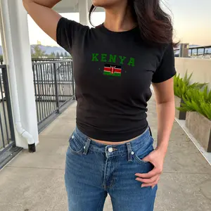 [Sale Up To 30%]Kenya Baby Tee, Y2K African Flag Shirt, Vintage 2000s Kenyan Aesthetic Crop