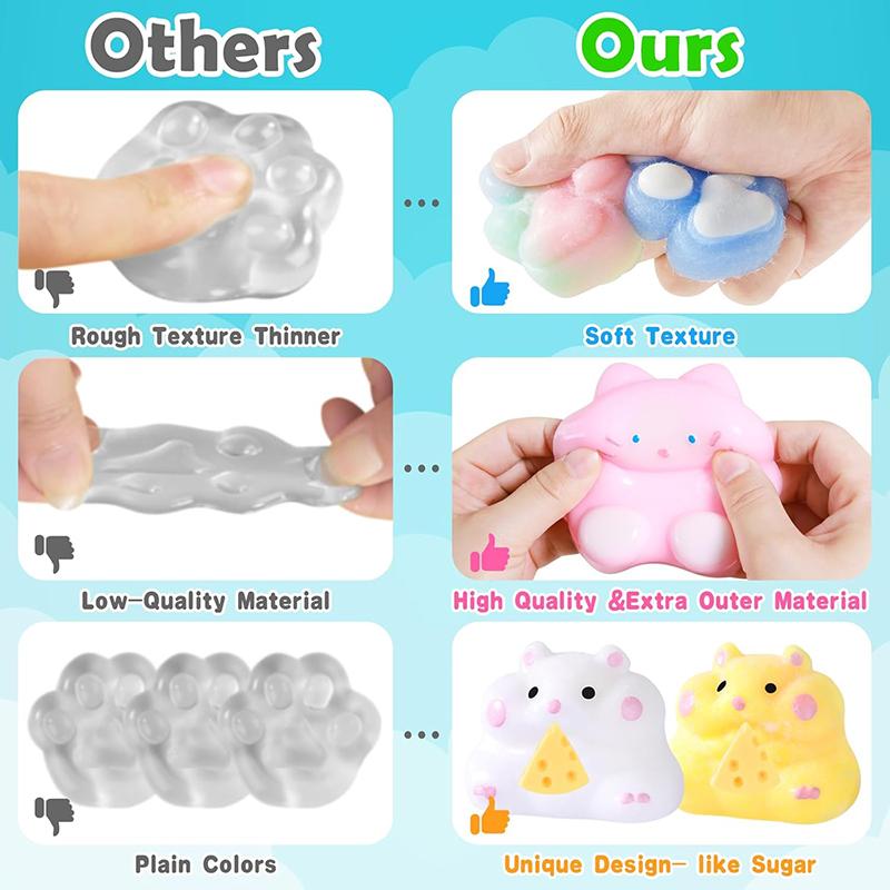 Squishy Toys Stress Relief Soft Squeeze Fidget Toy with Cute Cat Paw Simulated Food Animals Squishies Toy for Party Christmas Halloween Birthdays Ideal Gift