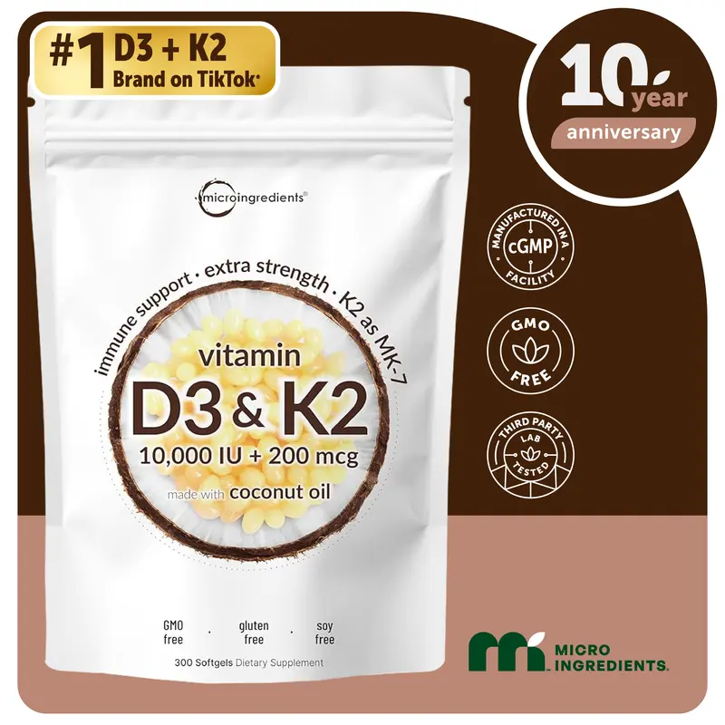 Micro Ingredients Vitamin D3 K2 Supplement Softgels