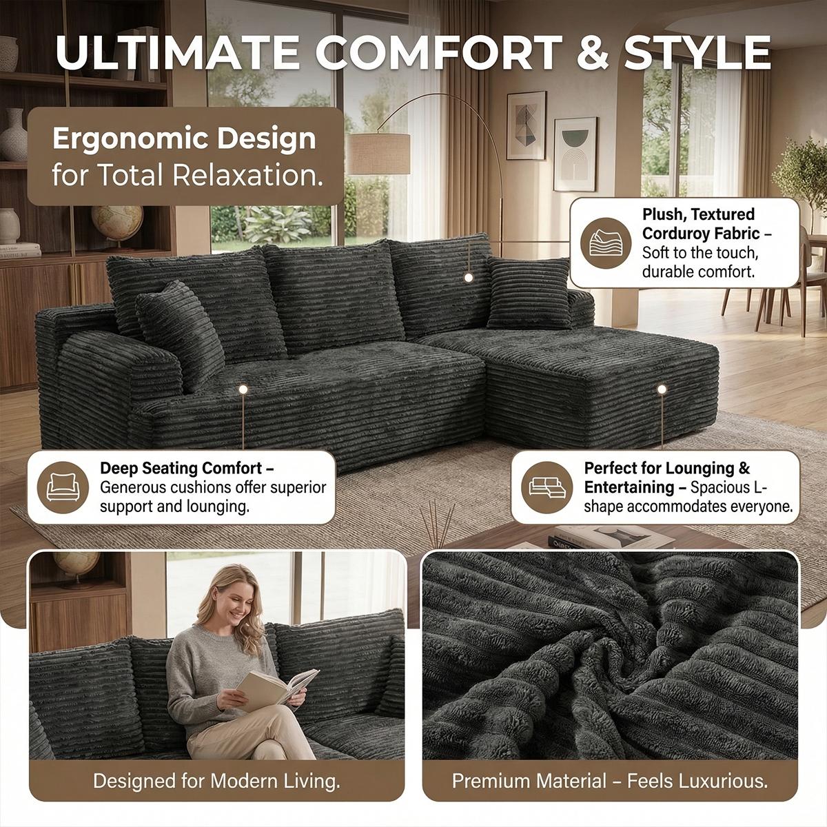 95-inch L-shaped living room design, comfortable and ready to use without assembly. Modern modular s x ofa, durable and comfortable large sofa. furniture express loungers al seccion a of cloud couches boneless sectional