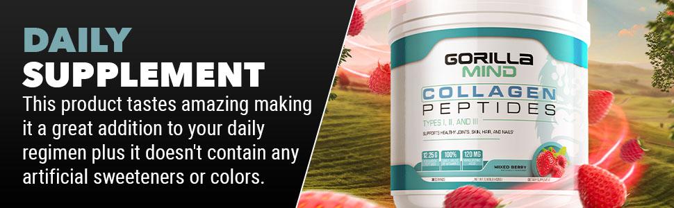 Gorilla Mind Collagen Peptides Powder - Joint & Bone Health, Hair, Skin & Nails Support - Types I, II, III Collagen with Hyaluronic Acid Collagen