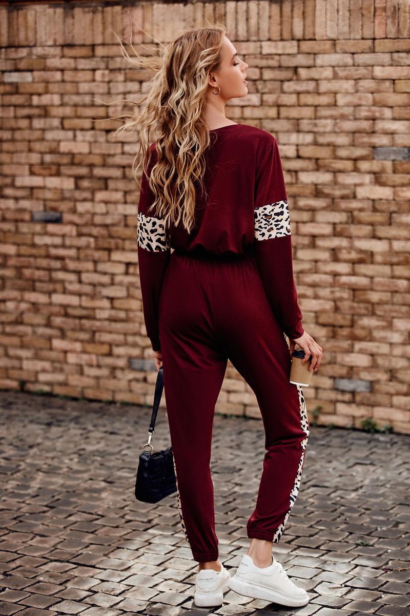PrettyGarden Women's Leopard  Print 2 Piece Tracksuit Crew Neck Long Sleeve Tops Long Sweatpants Outfits Lounge Sets