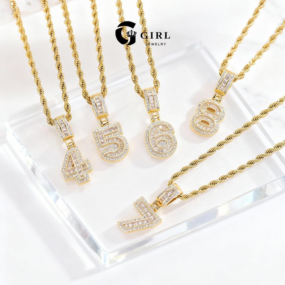 GGIRL Number Pendant Brass 18K Gold Plated 0~9 lucky Number Necklace for Men and Women - Number 0-9 Pendant 23.6 inch Chain Gift for Holiday Haul Christmas Birthdays Anniversaries