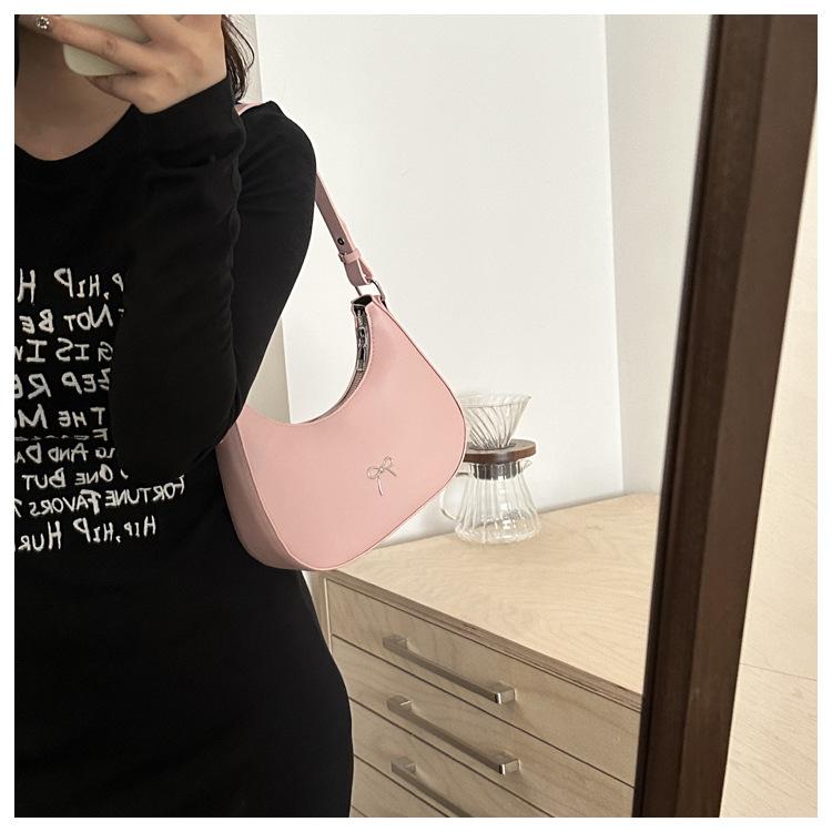 Shoulder Bag for Women, Hobo Handbags Trendy Y2K Purses Patent Leather Clutch Bag Cute Bow Purse  crescent  bag brown  purse