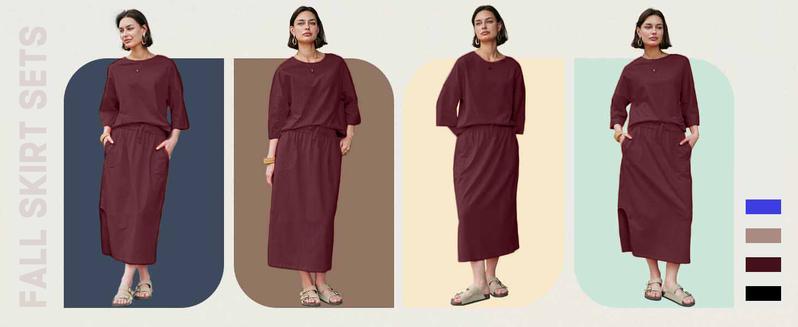 Mundoven Womens 2 Piece Skirt Sets Oversized 3/4 Sleeve Top and Maxi Skirt Fall Matching Outfits Travel Vacation Set Mundoven Womens 2 Piece Skirt Sets Oversized 3/4 Sleeve Top and Maxi Skirt Fall Matching Outfits Travel Vacation Set