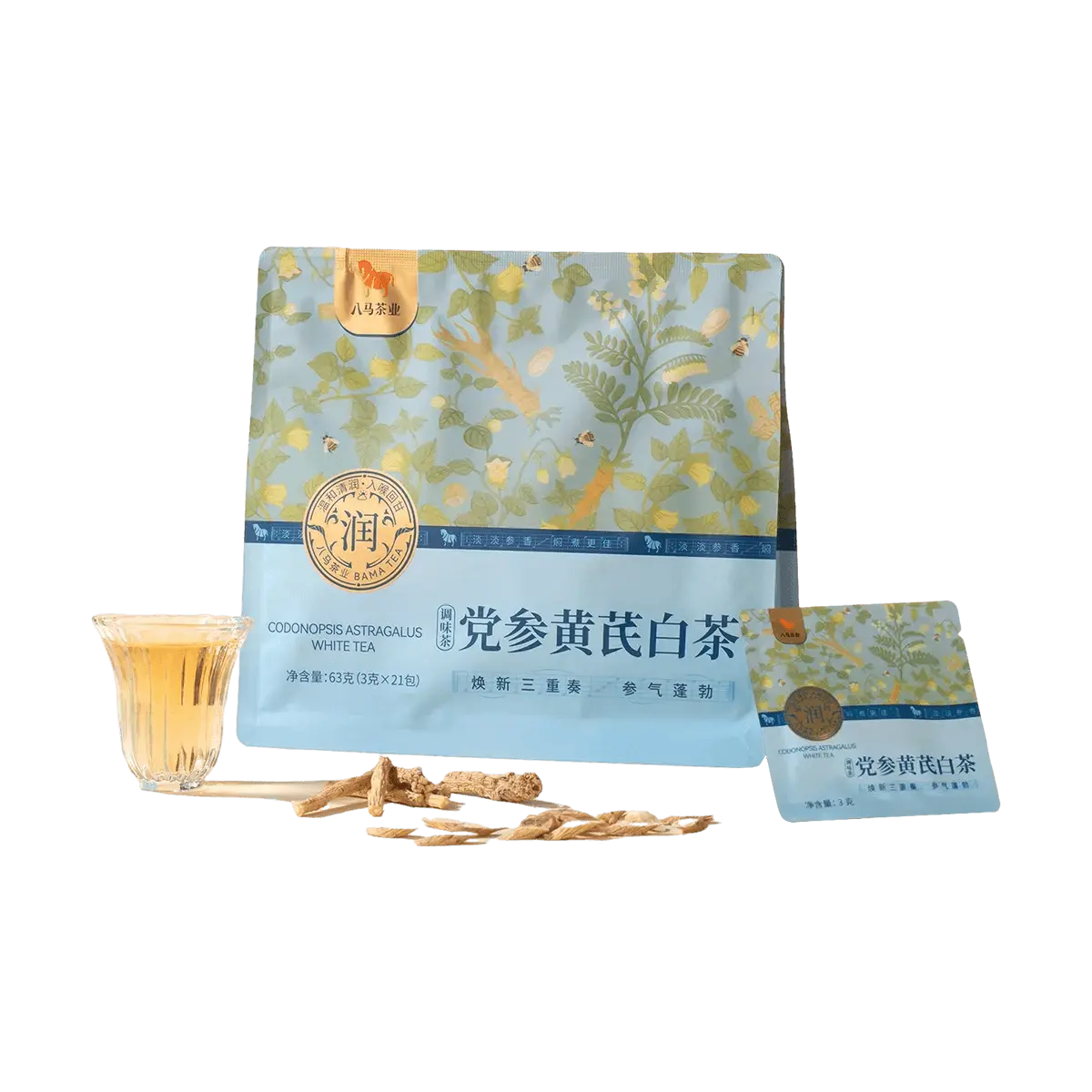 BAMA TEA Organic White Tea Bags with Astragalus & Codonopsis - 21 Pouches (63g) - Sweet, Nourishing, Gentle Brew for Wellness