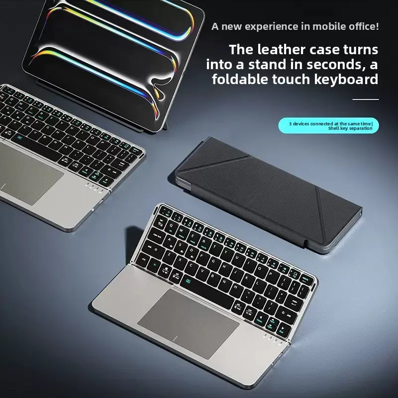 Portable Wireless BT Foldable Keyboard New Detachable Leather Stand for Tablet Phone Touch Typing Mini Keyboard with Ergonomic Design , External Keyboard, Ergonomic Keyboard Pad summerwins,fathersdaygift tiktokshopbacktoschool