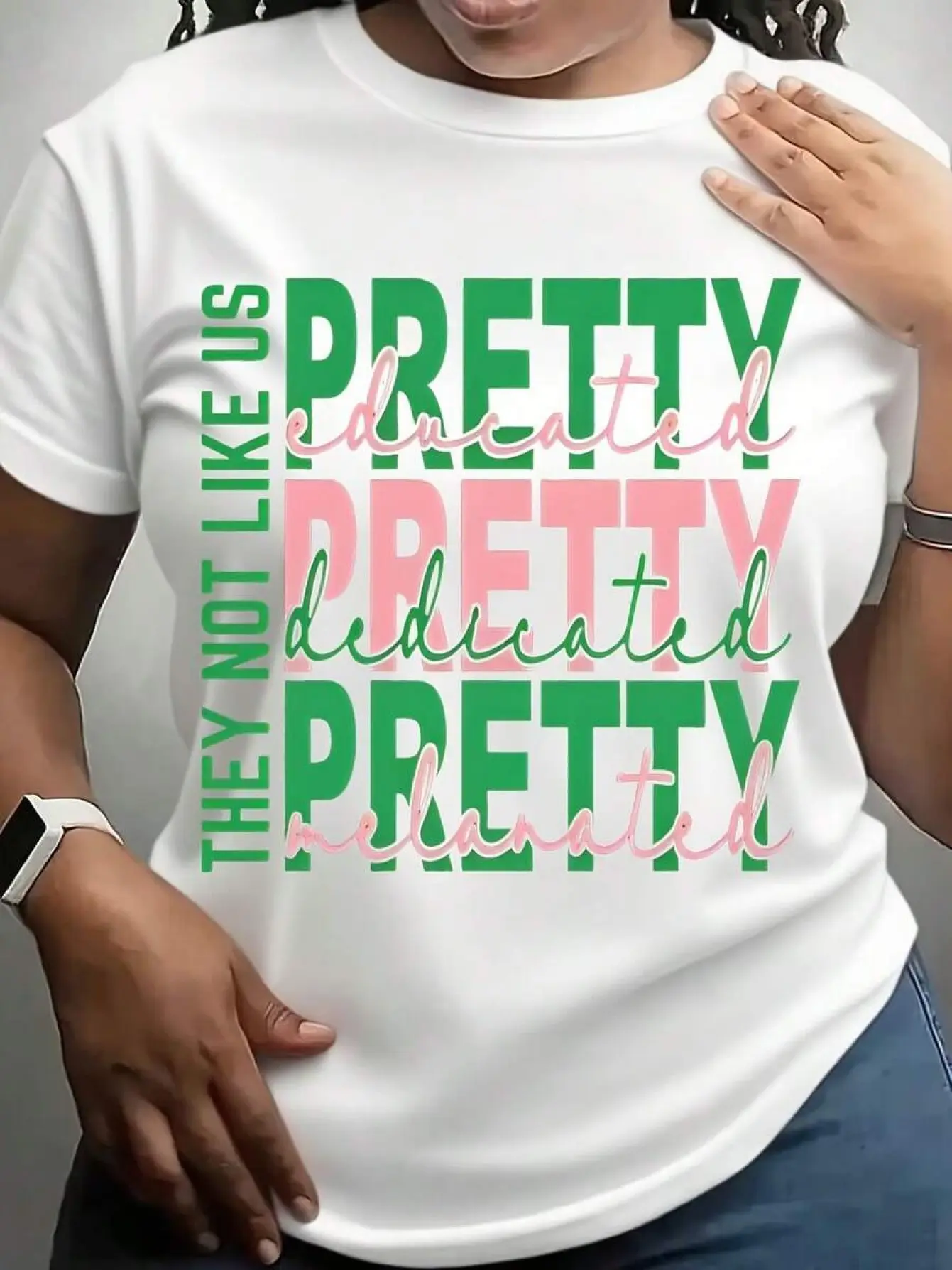 Also Known As a Sorority Tee, This Graphic Shirt Features a Pink And Green Design, Making It a Trendy Choice for Summer with Its Fun Retro Pattern