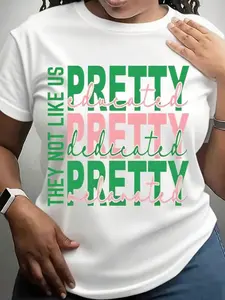 Also Known As a Sorority Tee, This Graphic Shirt Features a Pink And Green Design, Making It a Trendy Choice for Summer with Its Fun Retro Pattern